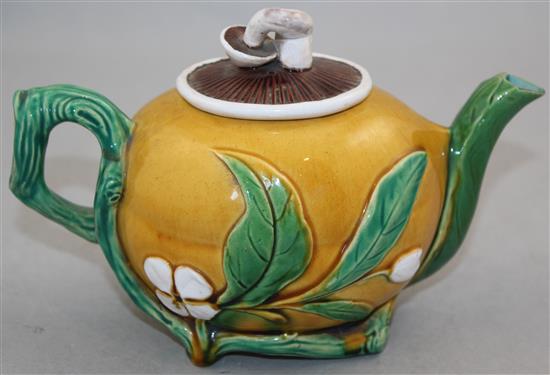 A Minton majolica teapot in the form of a lemon, 17.5cm, some faults